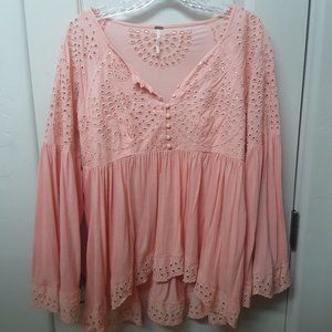 Free People Sea of Love Peach Ruffle Tunic